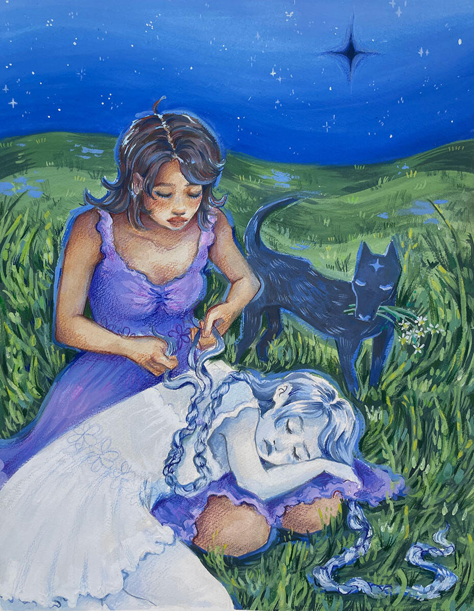 Weaving, Meadow of Self Series 3 of 3, gouache, colored pencils (2023)